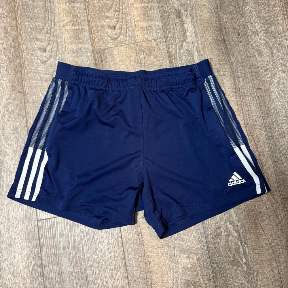 Adidas Dark Blue Sports Shorts with White Stripes soccer shorts